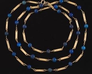 Antique Gold and Lapis Lazuli Beads Long Necklace 