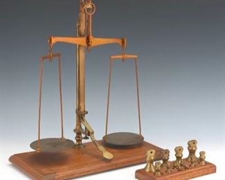 Antique Set of English Brass Scales and Weighs
