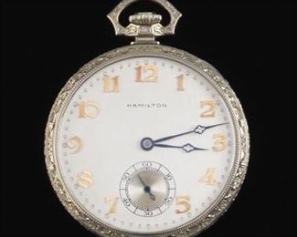 Art Deco 14k White Gold Hamilton Pocket Watch 