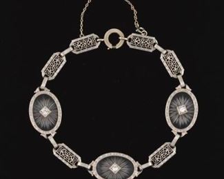 Art Deco Gold, Diamond and Camphor Glass Bracelet 