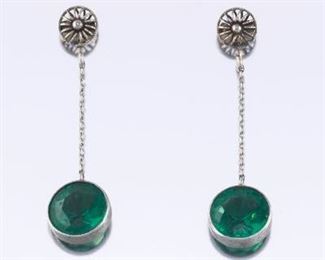 Art Deco Platinum EmeraldDoublet Earrings