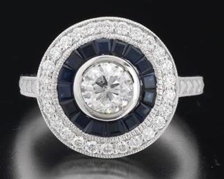 Art Deco Style Platinum, Sapphire and Diamond Ring 