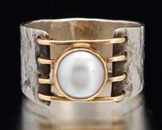 Artisan Ladies Gold, Sterling Silver and Pearl Ring 