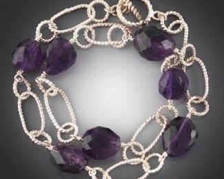 Artisan Ladies Sterling Silver and Faceted Large Amethyst Beads Necklace