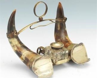 Arts Crafts Silver Plate and Horn Standish