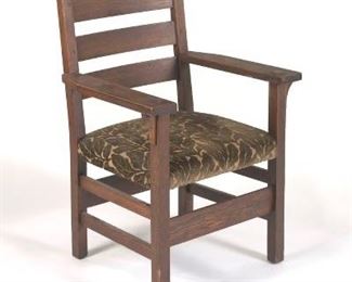 Arts and Crafts Oak Slat Back Armchair, ca 1920s
