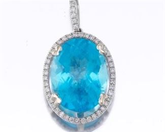 Blue Topaz 14K Pendant With Diamonds