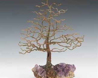 Brutalist Metal Tree on Amethyst