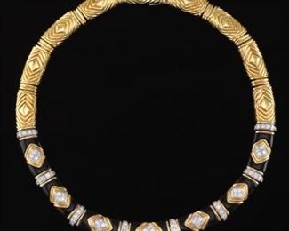 Charles Turi 18k Gold, Onyx, and Diamond Necklace 