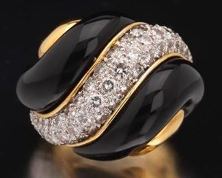 Charles Turi 18k Gold, Onyx, and Diamond Ring 
