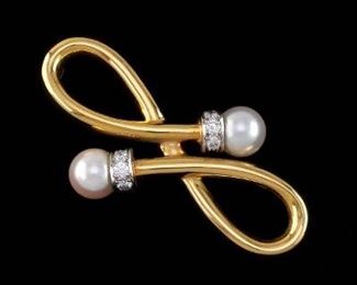 Charles Turi Gold, Diamond and Pearl Brooch 