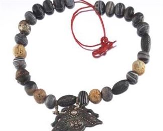 Chinese Necklace with Beads and Metal Ornaments 