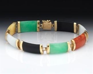 Classical Chinese Gold and Multicolour Jade Bracelet 
