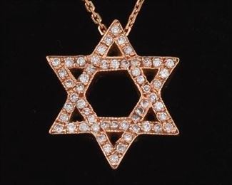 Classical Gold and Diamond Mogen David Pendant on Chain 