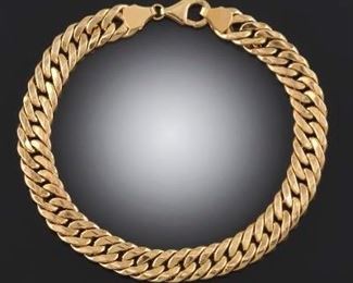 Classical Italian Gold Unbeveled Herring Bone Bracelet 