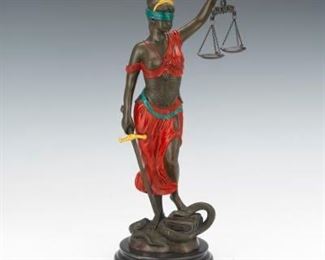 Cold Painted Bronze Sculpture of Lady Justice