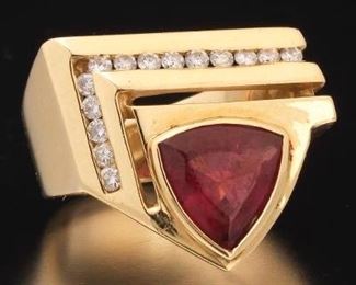 Contemporary Pink Tourmaline and Diamond Ring 