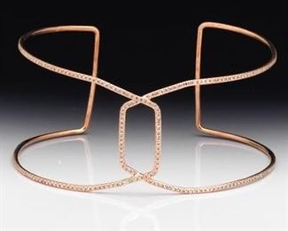 Contemporary Rose Gold and Diamond Cuff Bracelet 