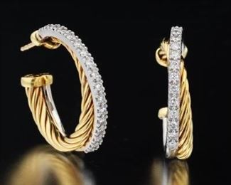 David Yurman 18K Tuotone Crossover Diamond Earrings