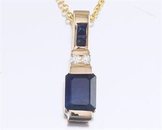 Diamond And Sapphire Pendant On A 14K Chain