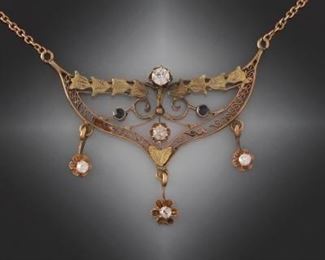 Edwardian Style Gold, Diamond and Sapphire Necklace 