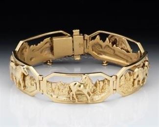 Exquisite Gold Sculptured HighRelief Equestrian Bracelet 