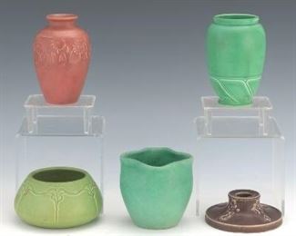 Five American Pottery Vases, Rookwood and Weller
