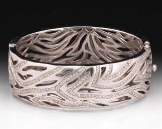 Gabriel Co. Gold and Diamond Organic Design Wide Bangle 