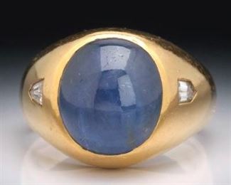 Gentlemans 21.50 ct Sapphire and Diamond Ring 