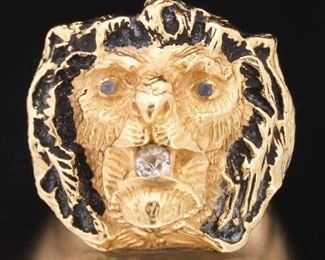 Gentlemans Gold and Diamond Lion Ring 