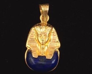 Gold and Lapis Lazuli King Tut Pharaoh Pendant 