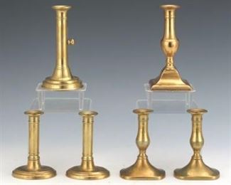 Group of Six Brass Candleholders