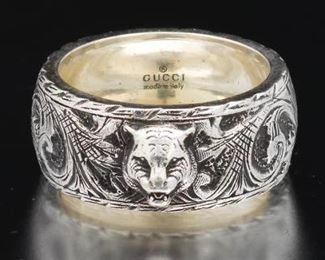 Gucci Garden Sterling Silver Feline Head Ring 