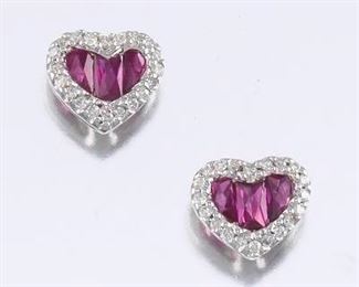 Hear Shaped 14K Ruby And Diamond Earrings