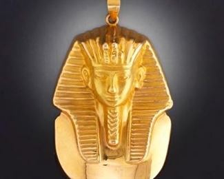 High Relief 18K Gold King Tut Pharaoh Large Pendant 