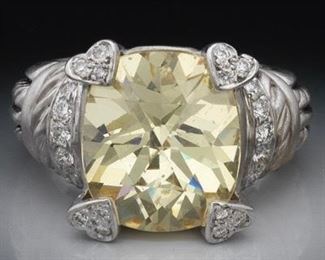 Judith Ripka Gold, Lemon Lime Citrine and Diamond Ring 