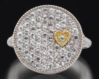 Judith Ripka Gold, Sterling Silver and Clear Stones Fashion Ring 