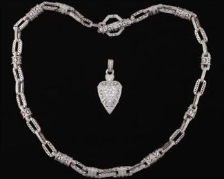 Judith Ripka Pave Diamond Necklace with Heart Pendant 