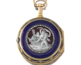 Julien Le Roy 18k Gold Quarter hour repeater, Diamond, Enamel Pocket Watch, 1700s 