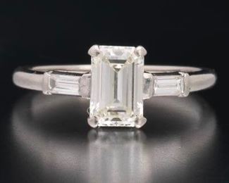 Ladies 0.98 Carat Emerald Cut Diamond Engagement Ring 