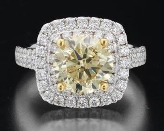 Ladies 3.11 Carat Fancy Brownish Yellow Diamond Center Ring, GIA Report 
