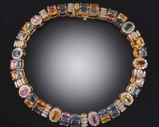 Ladies 15.43 Carat Fancy Sapphire and Diamond Bracelet 