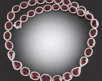 Ladies 21 Carat Burmese Ruby and Diamond Necklace, GIA Report 