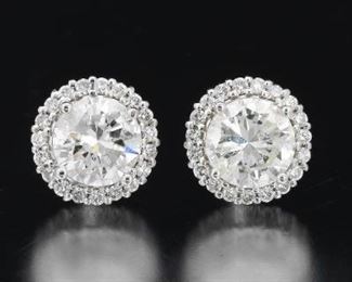Ladies Diamond Stud Earrings, 1.11 Carat and 1.14 Carat 