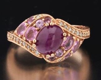 Ladies Rose Gold, Ruby and Pink Sapphire Ring 