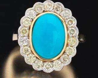Ladies Sleeping Beauty Turquoise and Diamond Ring 