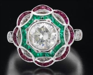 Ladies 1.52 Carat Center Diamond and Gemstone Ring 