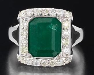 Ladies 4.22 Carat Emerald and Diamond Ring, GIA and GA Report 