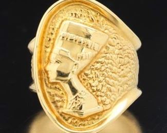 Ladies 18K Gold Nefertiti Cigar Band Style Flex Ring 