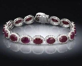 Ladies 21 Carat Burmese Ruby and Diamond Bracelet, GIA Report 